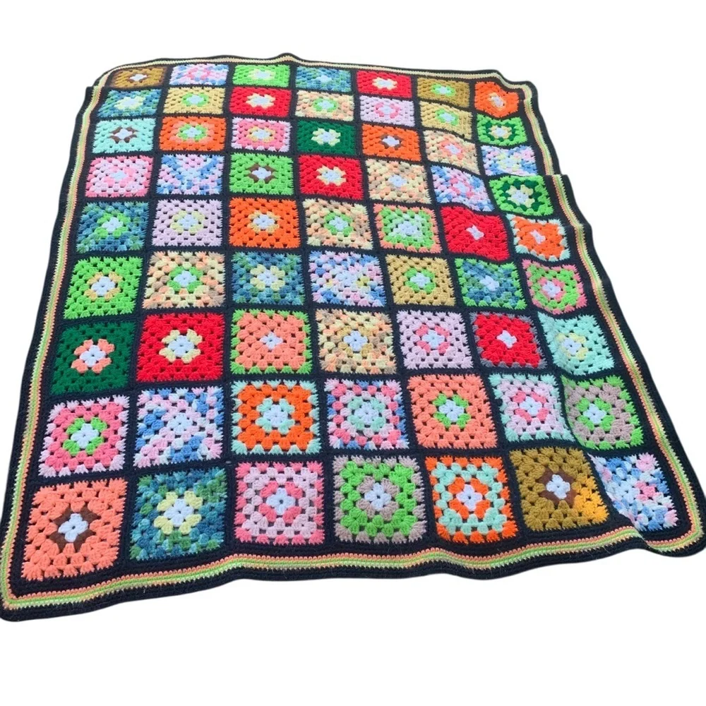 Afghan Crochet Granny Square Blanket Throw Quilt Cabin Vibes